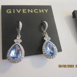 Authentic Givenchy 3 Pairs Drop Earrings Blue / Red crystals